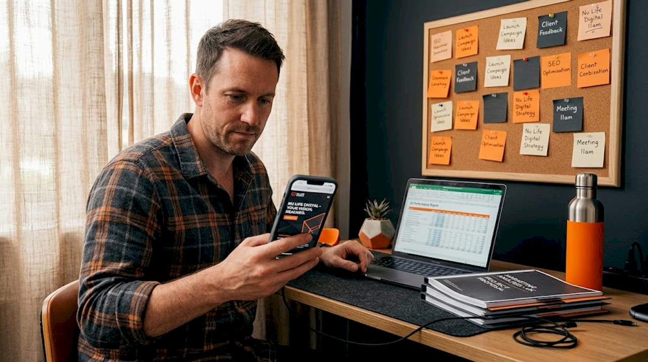 Man testing business site on smartphone